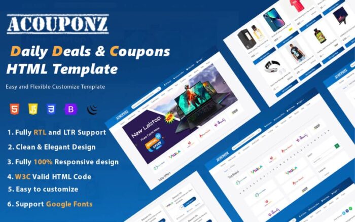 AcouponZ - Daily deals & coupon codes Bootstrap template Website Template