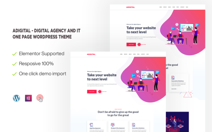 Adigital - Digital Agency and IT One page WordPress Theme