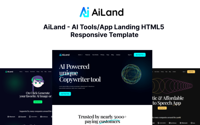 AiLand - AI Tools/App Landing HTML5 Responsive Template Website Template