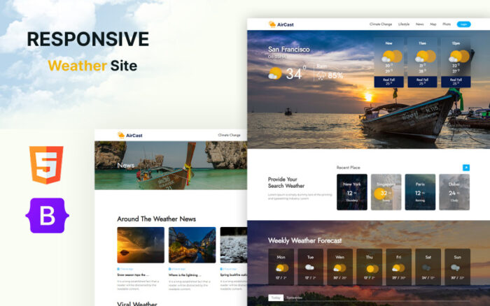 Aircast - Weather Forecast and News HTML5 Website Template