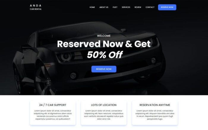 Anda - Car Rental Landing Page Template