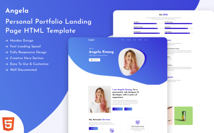 Angela - Personal Portfolio Landing Page HTML Template Landing Page Template