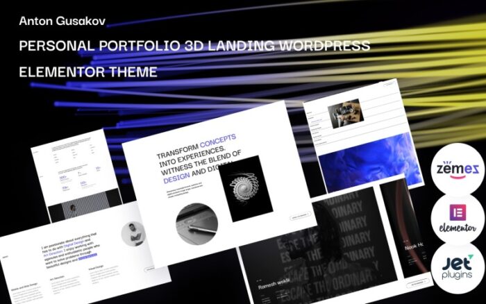Anton Gusakov - Personal Portfolio 3D Landing WordPress Elementor Theme WordPress Theme