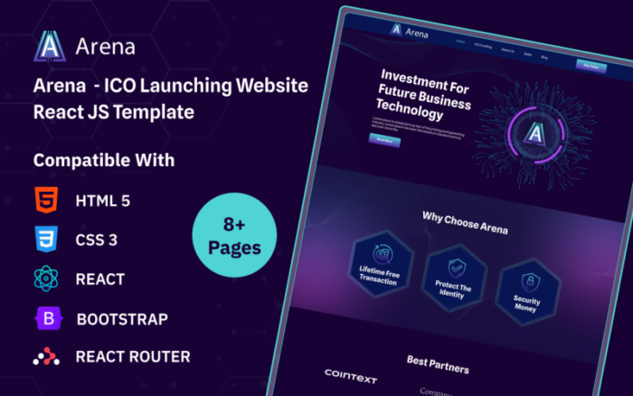 Arena - ICO Launching Website React JS Template Website Template