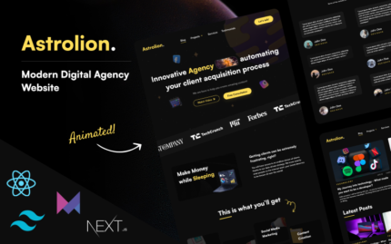 Astrolion - Modern Digital Agency Landing Page + NextJS + TailwindCSS Landing Page Template