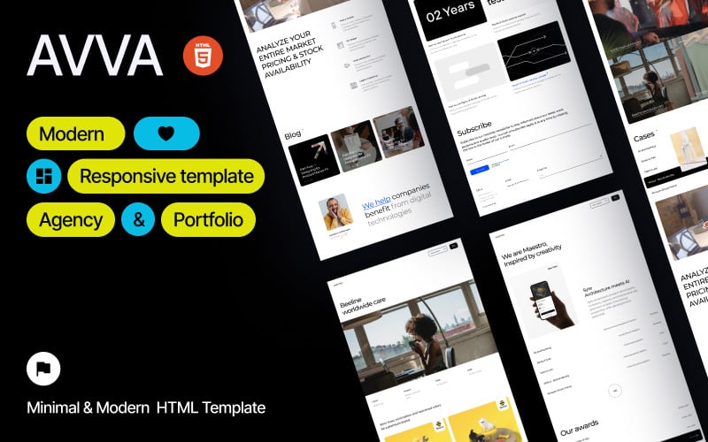 AVVA Agency and Portfolio Minimal FREE Html Template Website Template