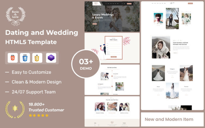 BanieLorie – Dating and Wedding Photography HTML5 Template Website Template