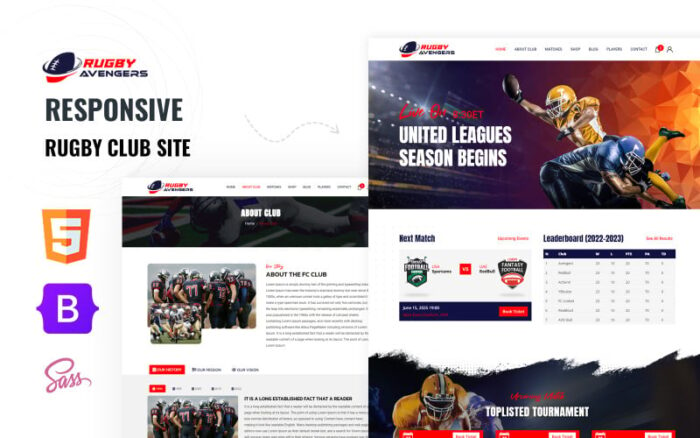 Brugy - Rugby Game, Club Team Multipage HTML5 Website Template