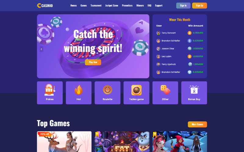 Casinio -Online Casino HTML Template Landing Page Template