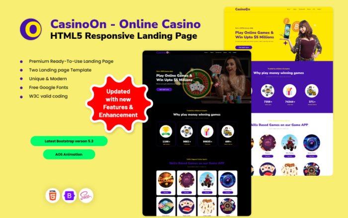 CasinoOn - Online Casino HTML5 Responsive Landing Page Landing Page Template