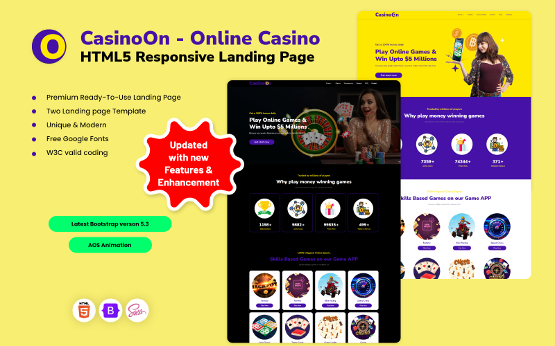 CasinoOn - Online Casino HTML5 Responsive Landing Page Landing Page Template