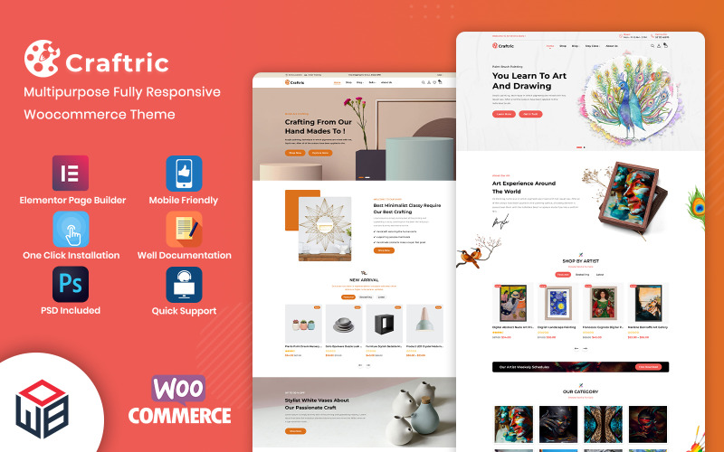 Craftric - Art Gallery, Painting Multipurpose eCommerce WordPress Template WooCommerce Theme