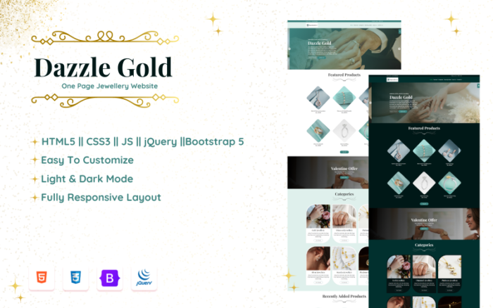 DazzleGold One Page Jewelry Website Template Landing Page Template