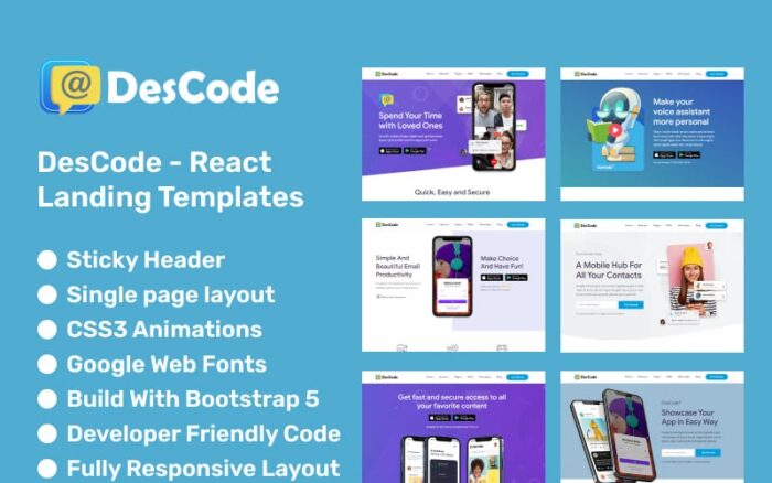 DesCode - React Multi App Landing Templates Landing Page Template