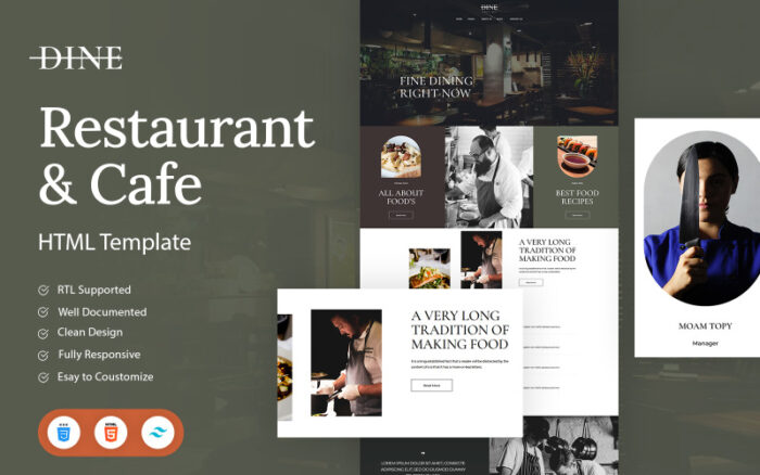 Dine - Restaurant And Cafe | HTML And Tailwind CSS Template Website Template