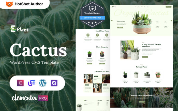 E-plant - Cactus Plant Shop, Landscape And Gardening WordPress Elementor Theme WordPress Theme