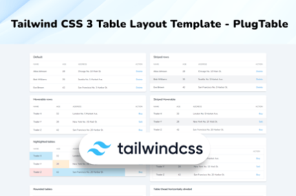 Tailwind CSS 3 Table Layout - PlugTable