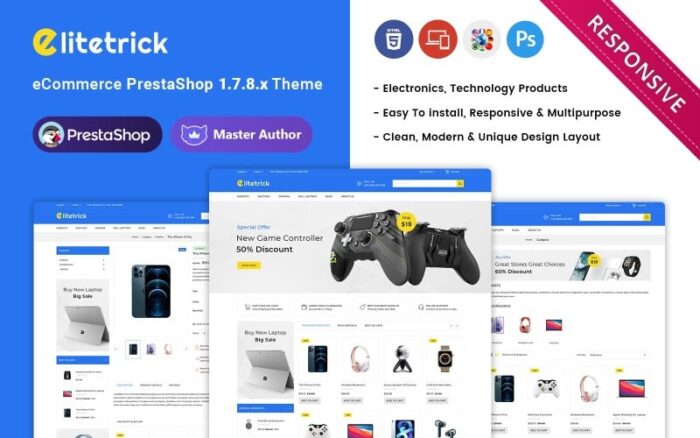 Elitetrick - Electronics and Gadgets Store Prestashop Responsive Theme PrestaShop Theme