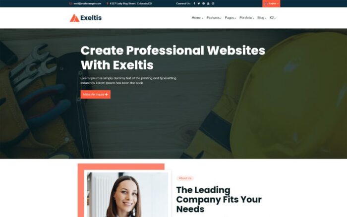 Exeltis Free Joomla 3-4-5 Business Construction Template Joomla Template