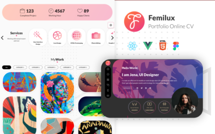 Femilux - HTML React Vue Figma Portfolio Online CV Template Landing Page Template