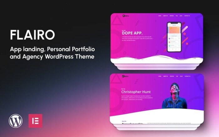 Flairo - App landing, Personal Portfolio and Agency WordPress Elementor Theme WordPress Theme