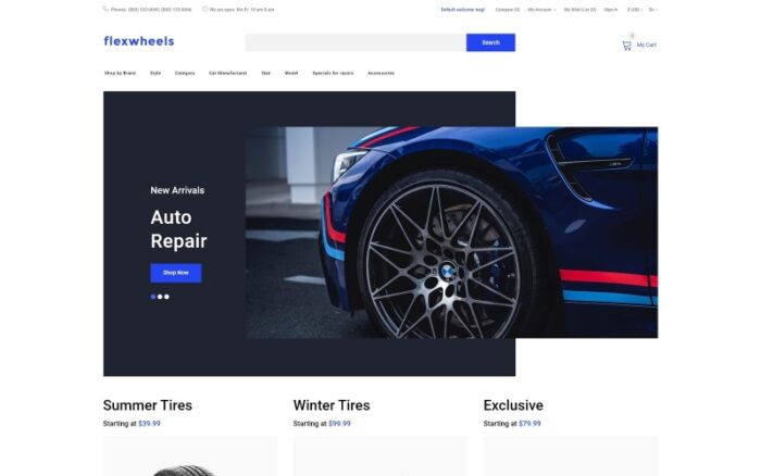 FlexWheels - Wheels & Tires Clean OpenCart Template