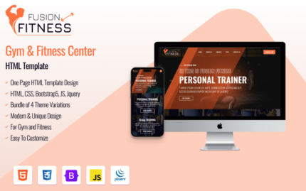 Fusion Fitness | One Page Bootstrap Responsive HTML Website Template For Gym and Fitness Landing Page Template