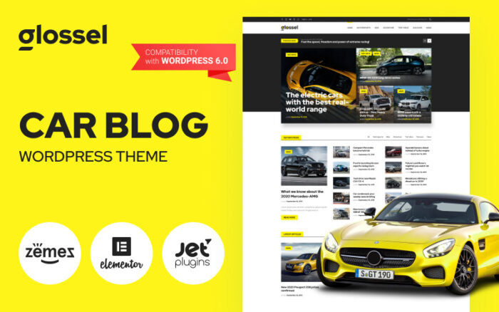 Glossel - Car Blog Website Template based on WordPress Elementor Theme WordPress Theme