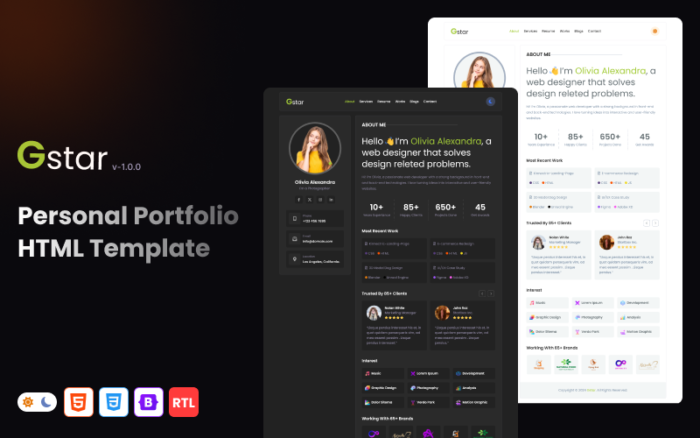 Gstar - Personal Portfolio HTML Template Website Template