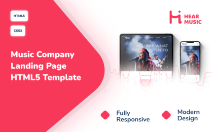 Hear Music — Music Company Responsive Modern Landing Page HTML5 Template Landing Page Template