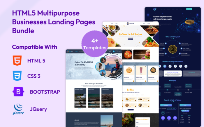 HTML5 Multipurpose Businesses Landing Page Bundle Website Template