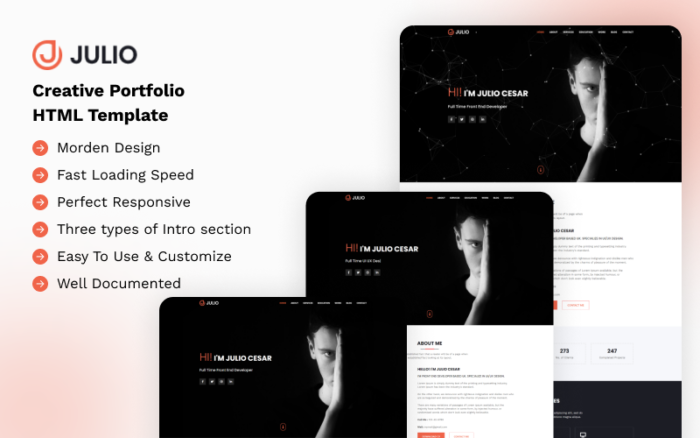 Julio - Creative Portfolio One Page HTML Template Landing Page Template