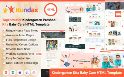 Kundax - Kindergarten Children Baby Care Education Center HTML Template Website Template