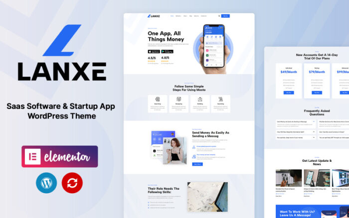 Lanxe - SaaS Software and Startup Apps WordPress theme WordPress Theme