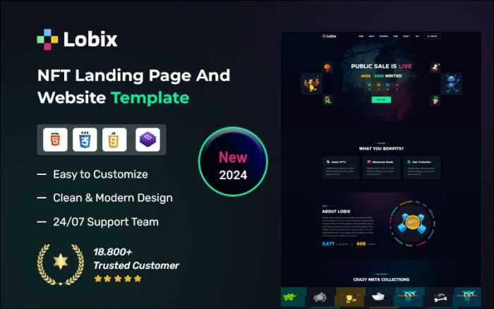 Lobix – NFT Market & Landing HTML5 Template Landing Page Template