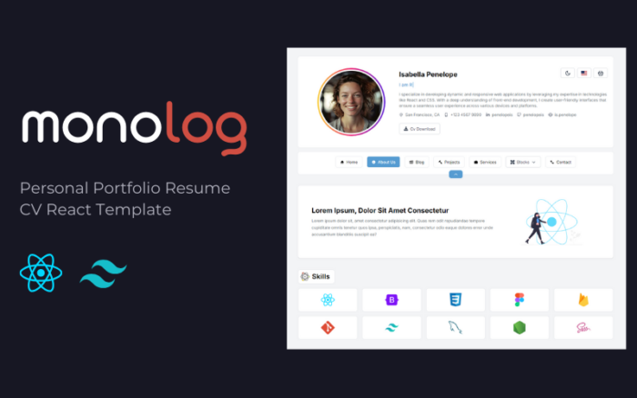 Monolog - Personal Portfolio/Cv React Template Website Template