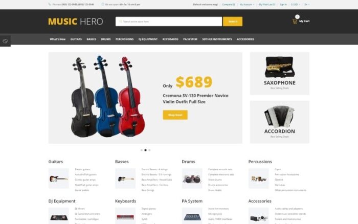 Music Hero - Fancy Music Instruments Online Shop OpenCart Template