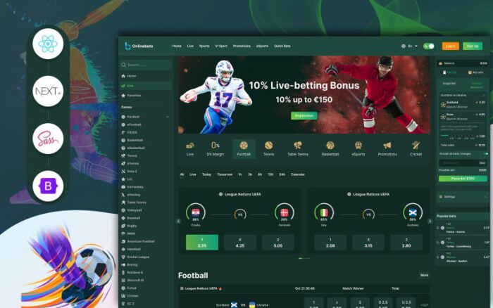 Onlinebets - Sports Online Betting Website React Next JS Template Website Template