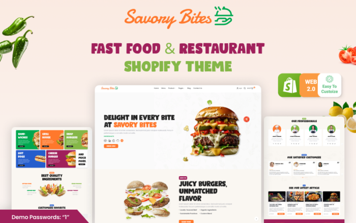 Savory Bites - Shopify 2.0 Fast Food & Restaurant Theme Shopify Theme