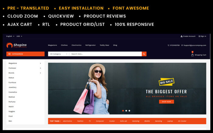 Shopins Fashion and Accessories Prestashop Theme PrestaShop Theme