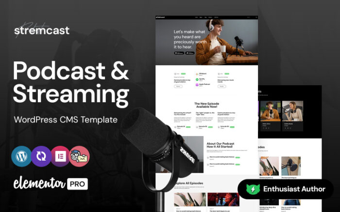 Stremcast - Podcast, FM Radio And Streaming Multipurpose WordPress Elementor Theme WordPress Theme