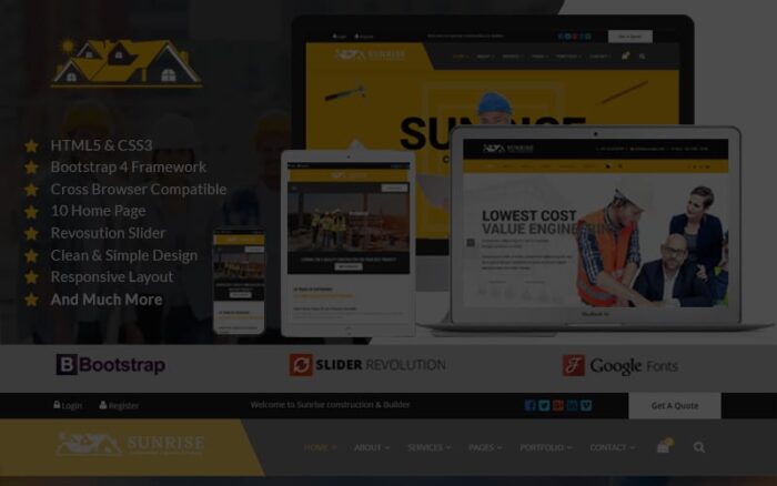 Sunrise Construction & Builder Company Landing Page Template