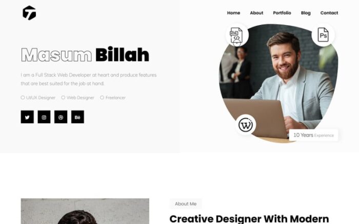 Tian - Personal Portfolio React Website template Website Template