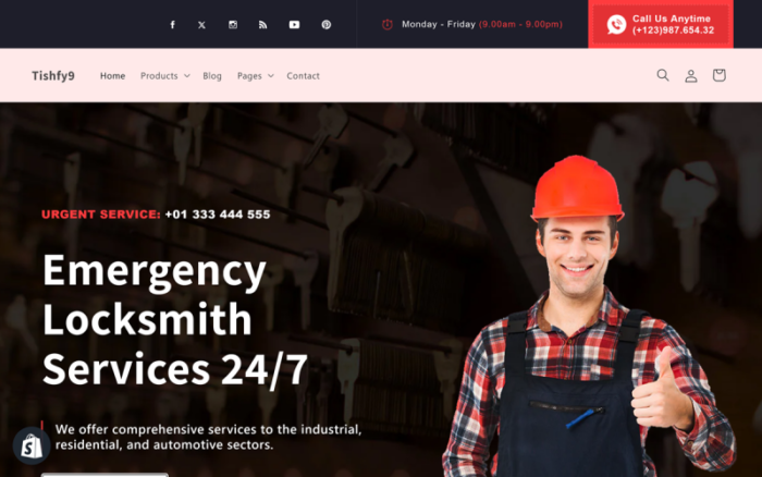 Tishfy9 - Locksmith Store Shopify 2.0 Shopify Theme