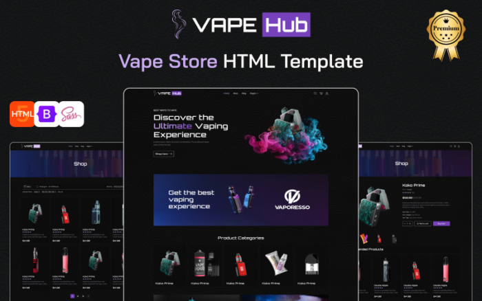 Vape Hub - Ultimate Vape & E-liquid Store eCommerce HTML Bootstrap Template Website Template