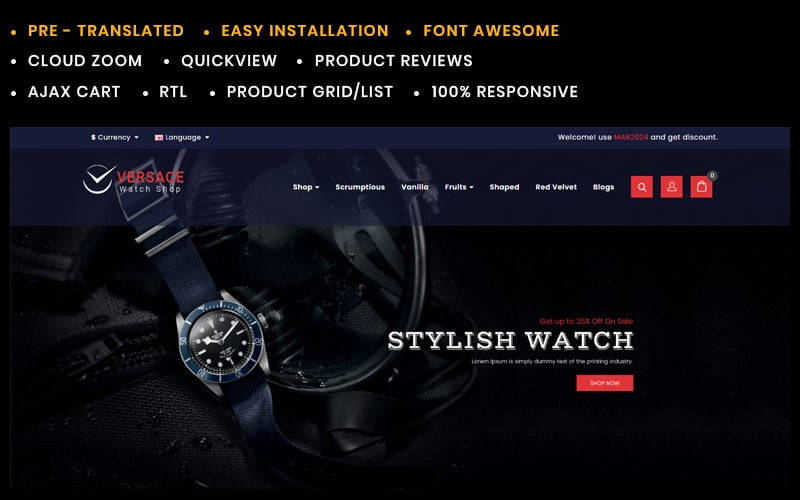 Versace Watch Store Opencart template OpenCart Template