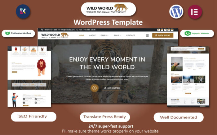 Wild World - Wild Life, Animal Zoo, Reptile & Photography Template WordPress Theme