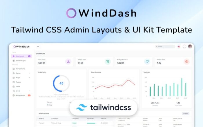 WindDash - Tailwind CSS Admin Dashboard Layout Template Admin Template