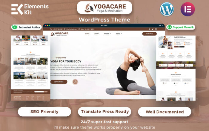 Yoga Care - Yoga & Meditation WordPress Elementor Template WordPress Theme