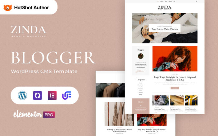 Zinda - Fashion Blog WordPress Elementor Theme WordPress Theme